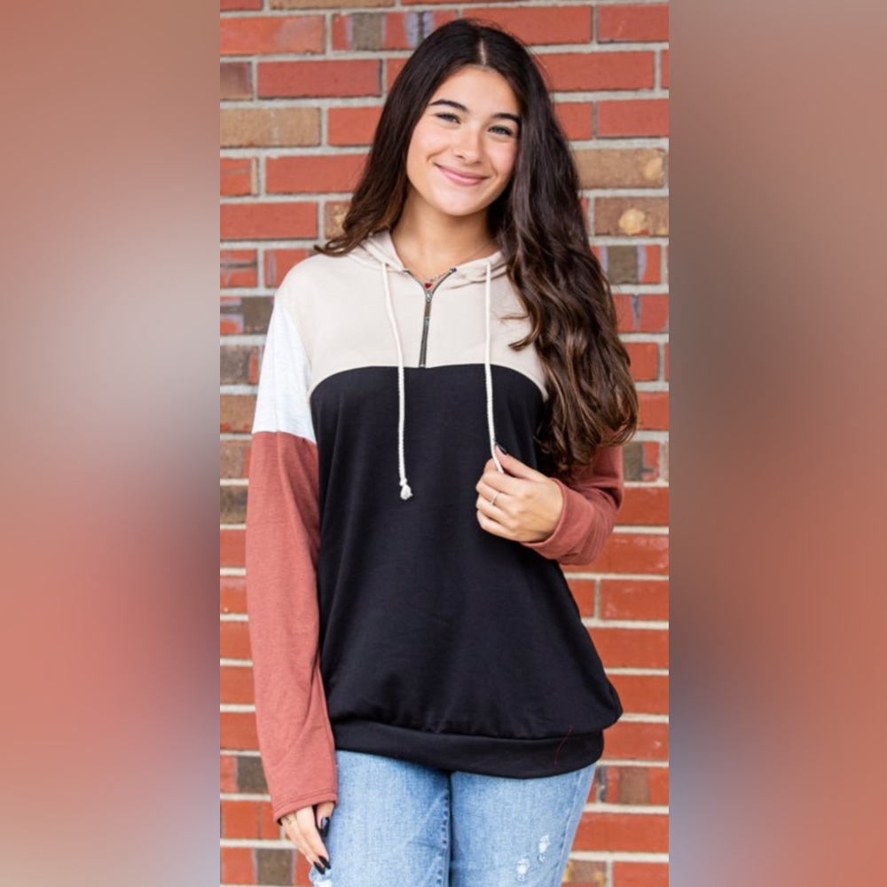 NEW HEIMISH Color Block Long Sleeve Hoodie w/ Quarter Zip~ 3X